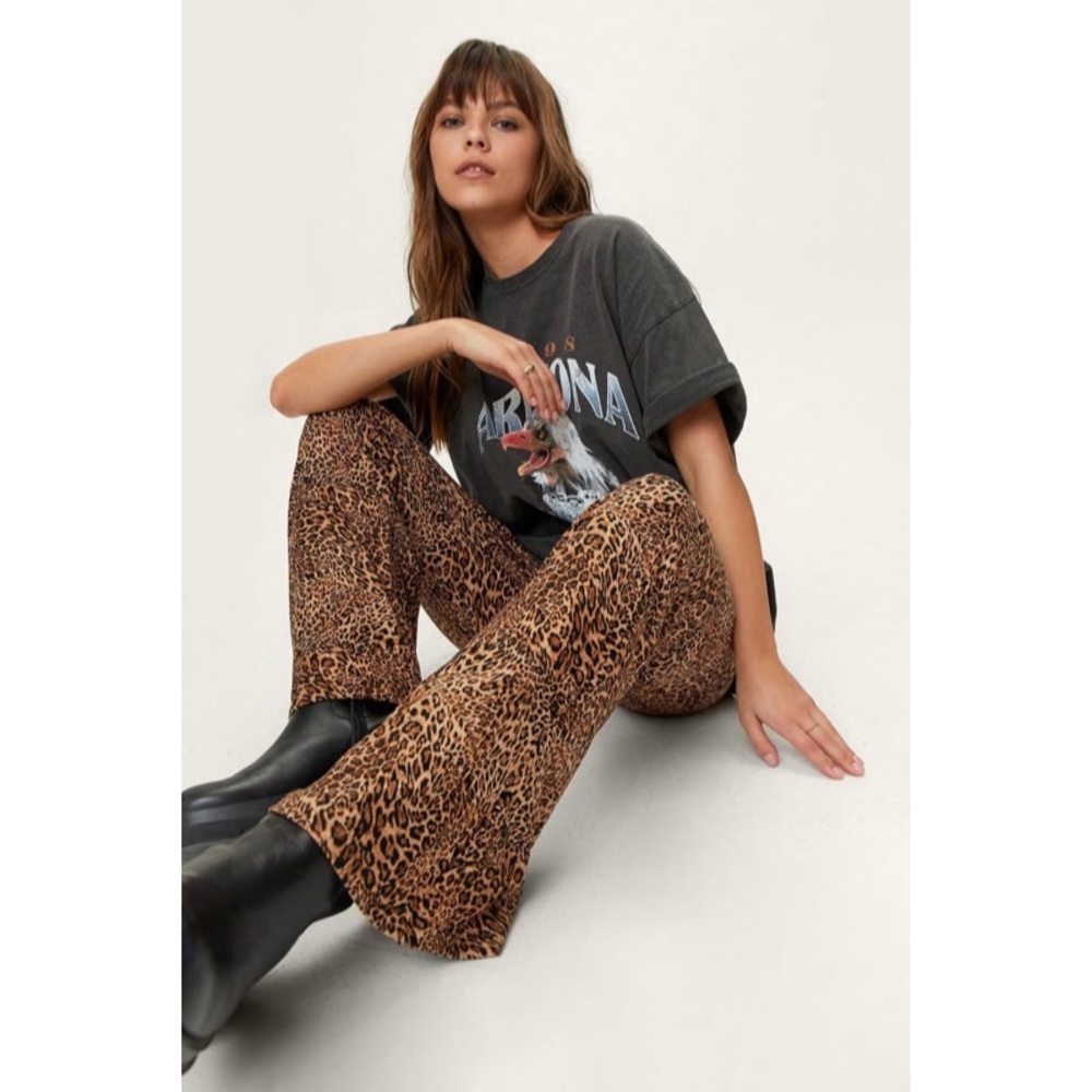 Nasty Gal Leopard On The Hunt Jersey Flare Pants Women’s 6 Animal Print